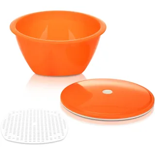 Börner Multimaker Salatschüssel mit Deckel (Orange) • Schüssel inkl. Deckel & Sieb • Mikrowellentauglich und gefriergeeignet • Salat-Schüssel Set