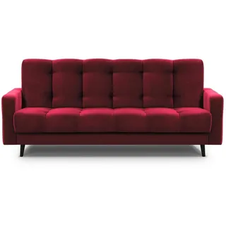 Schlafsofa Nancy BIS Dreisitzer mit Schlaffunktion Bettkasten Polstersofa aus Velours Sofa mit Federkern Holzbeine, Stoff: kronos 02 - kastanienrot - Rot