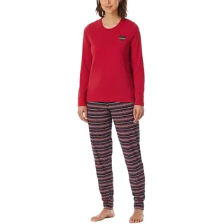 Schiesser Damen Schlafanzug Lang mit Bündchen Baumwolle-Nightwear Pyjamaset, Rot_182119, 40