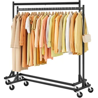 Hoctieon Schwerlast Kleiderständer auf Rollen, Kleiderstangen Stabil aus Metall, Garderobenständer für Schlafzimmer, Clothes Drying Rack für Mäntel, Röcke, Hemden, Pullover