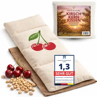 Strauss Home® Kirschkernkissen groß – mikrowellengeeignetes Wärmekissen – gegen Verspannungen von Nacken und Schultern oder Koliken – natürliche Kirschkerne – abnehmbarer, waschbarer Bezug – 20x50 cm