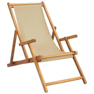 vidaXL Liegestuhl Beige Massivholz Teak - Beige