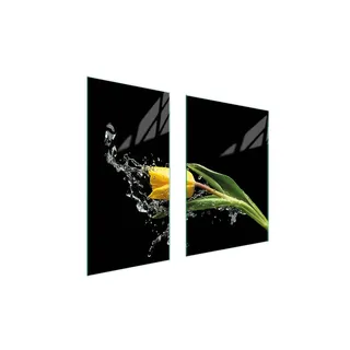 Herdabdeckplatten 2 teilig 75x52 Glaskeramikkochfeld Abdeckung Glas Schneidebrett Tulpe Schwarz - Schwarz