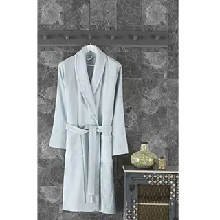 Questo Casa, Bademantel, Bademantel für Herren, Bademantel mit Schalkragen und 2 Fronttaschen, 16/1 Bambus, Dobby, 400 g/m2, L Eisblau