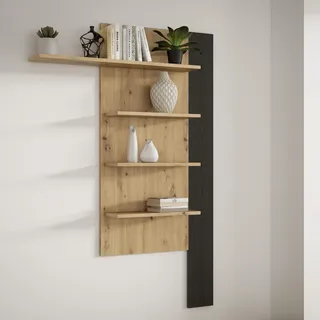 Forte BREATHTAKER Wandregal 130 140, moderner Skandi-Stil, Wandpaneel mit 4 Regalböden, Holzwerkstoff, Artisan/Cabezone Eiche Holzdekor, 132,5 cm breit x 190 cm hoch x 21,9 cm tief