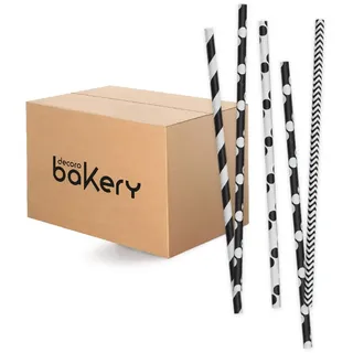 DECORA 5350103 480ER-PACK PAPIER BIO-STROHHALME SCHWARZ&WHITE Ø 6 X 210 MM