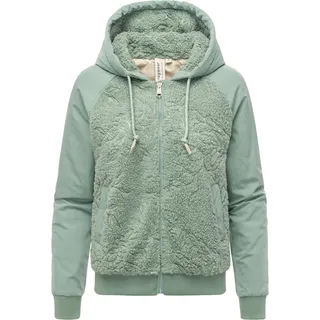Plüschjacke RAGWEAR "Plüschjacke Talianita YOUMODO", Damen, Gr. M, grün (dusty grün), Obermaterial: 100% Polyester PES.  Obermaterial: 100% Polyester PES. Futter: 100% Polyester PES. 100% Polyester PES., gerade hüftlang, hoch geschlossener Ausschnitt, Ärmel ohne Ärmelschlitz Rippbündchen, Jacken Plüschjacke, Leicht gefütterte Teddyjacke mit Kapuze