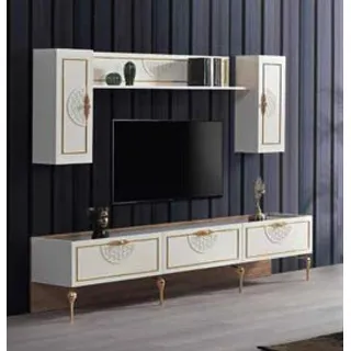 Esszimmer Garnitur Esstisch 4x Stuhl Kommode Gruppe Italy Tisch Möbel 8tlg. Set - Braun, Weiß