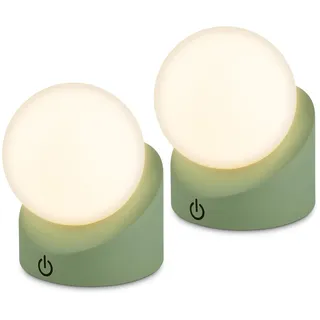 BRILONER - 2er Set Mini LED Tischlampe IP54, Touch, Kugel, Grün | 2er Set, Dimmbar in Stufen, Nachttischlampe, Dekolampe, Outdoor Lampe, Akku Wechselbar, 2W, 150lm, 2.700K, 10x8x9cm, IP54