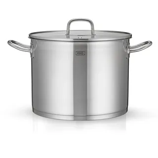 KHG Kochtopf 26 cm, 9 L Induktion, Edelstahl unbeschichtet, XXL Suppentopf | inkl. Glasdeckel, Großraumtopf, Gemüsetopf, spülmaschinengeeignet, für alle Herdarten, für Küche, praktisch im Haushalt
