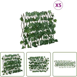 The Living Store Rankgitter mit Künstlichem Weinlaub 5 Stk. Erweiterbar 190x60cm - Grün