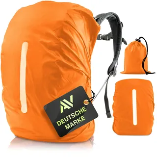 AVANA Regenschutz für Rucksäcke mit Reflexstreifen (10-70L) wasserdichte Regenhülle Schulranzen Reflektor Rucksack Cover reflektierender Rucksacküberzug Orange