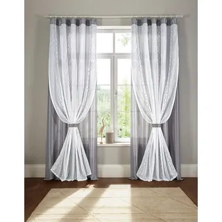 Home affaire Gardine »Blair«, (1 St.), Doppellagig mit transparentem Voile und Stofflage in Seidenoptik Home affaire weiß/grau 145 cm