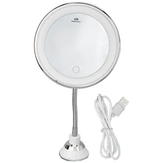 LED beleuchteter 10 facher Vergrößerungs Schminkspiegel, LED Schminkspiegel 10 fache Vergrößerung, Einstellbare Helligkeit, Drei Lichtfarben, Saugnapf Design, Schminkspiegel, Reise und Badezimmer