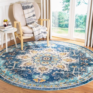 SAFAVIEH Distressed Teppich für Wohnzimmer, Esszimmer, Schlafzimmer - Madison Collection, Kurzer Flor, Blau und Hellblau, 200 x 200 cm