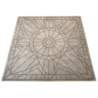 Teppich 100% Wolle Grau Modern Wohnzimmer Beige 200X200 CM Handgetuftet WT3