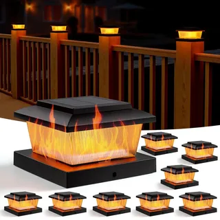 Gresonic 8 Stück Flackernde Flamme Solar Pfostenkappe 10x10, Solarbetriebene, Pfosten Patio Zaunpfahl, Pfostenkappe Warmweiß IP65 Wasserdicht Pfostenlampen für Zaunpfosten (8 Stück Flamme)