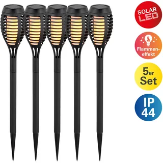 LED Solarleuchte NÄVE "Fanilo", schwarz, H:45cm Ø:6cm, Leuchten, LED Solarleuchte, 5er Set Fackeln, Flammeneffekt, schwarz, LED warmweiß, H: 45cm, D: 6cm