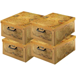 Set aus 4 Aufbewahrungsboxen mit Deckel – Große Kleiderboxen aus Karton 25x23x17,5 cm – Robust, leicht zu montieren, mit Tragegriffen – Perfekt für Kleiderschrank & Saisonwechsel Marco Polo