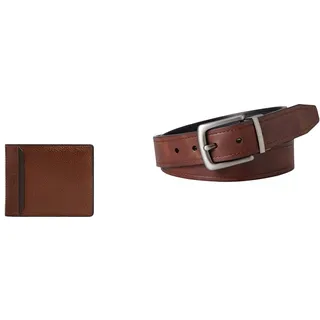 FOSSIL Herren Huntington Braunes Leder Portemonnaie und Parker Gürtel, Set