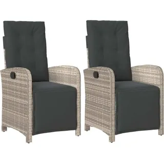 vidaXL Gartensessel mit Fußteil 2Stk. Verstellbar Hellgrau Poly Rattan - Grau