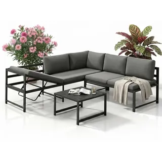 Mucola Sitzgruppe Aluminium Lounge Ecksofa mit Liegefunktion wetterfest Grau Tisch Gartengarnitur Terrassenmöbel - Anthrazit - Grau
