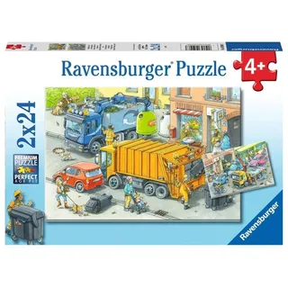 Ravensburger Kinderpuzzle - 05096 Müllabfuhr und Abschleppwagen - Puzzle für Kinder ab 4 Jahren, mit 2x24 Teilen