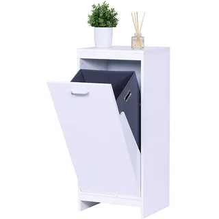 Relaxdays Wäscheschrank, ausklappbarer Wäschesack 48 l, HBT: 90 x 40 x 35 cm, feuchtigkeitsresistenter Badschrank, weiß