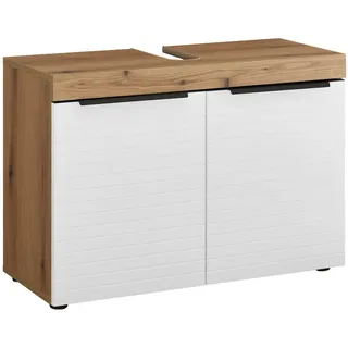 Mid.you Waschbeckenunterschrank , Weiß, Eichefarben , Kunststoff , 1 Fächer , 80x56x34 cm , stehend , Holzmöbel, Holzschränke, Waschbeckenunterschränke Holz