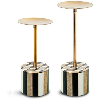 Set mit 2 Kerzenhaltern aus Metall und Holz in Gold, Schwarz und Weiß, 60 x 30 x 76 cm