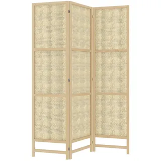 Homcom Paravent 3-teilig PP Rattan Naturholz 135L x 1,7B x 180H cm,