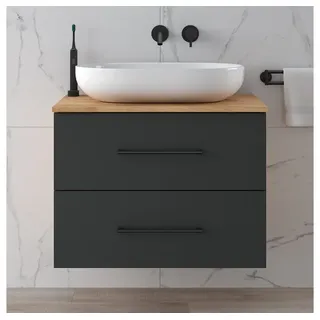 Planetmöbel LUX Waschtischunterschrank 70 cm Gold Eiche / Anthrazit mit Aufsatzwaschbecken weiß