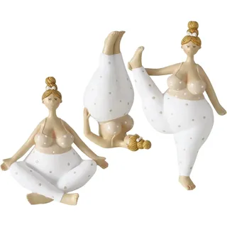 Boltze Home Deko-Figur Yoga Frau 3-fach Sortiert 22 cm x 9 cm x 14 cm Beige-Weiß