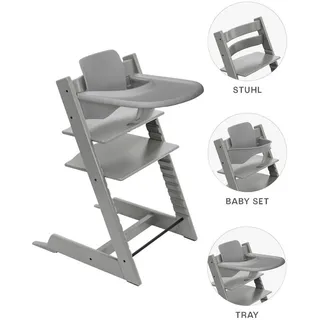 Stokke Hochstuhl-Set , Hellgrau , Holz , Buche , 83x65x46 cm , Fußstütze verstellbar, Sitzfläche verstellbar, höhenverstellbar, Tablett, Snacktablett , Babymöbel & Kindermöbel, Babyzimmer, Hochstühle