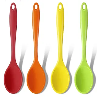 GEEKHOM Kochlöffel Silikon Lang 27,5cm - 4 Stück Set Silikon Löffel zum Kochen, Hitzebeständig Silikonlöffel Esslöffel Servierlöffel Rührlöffel - Alternative zu Kochlöffel Kunststoff, Plastiklöffel