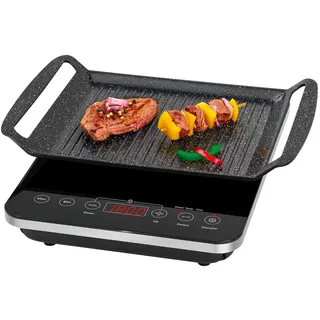 Tischgrill mit Induktionsplatte – tragbarer Grill mit elektrischem Bedienfeld und LED-Display mit Touch-Sensor, aus ABS, 50 Watt, Schwarz