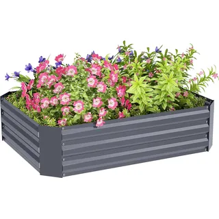 Outsunny Hochbeet aus Stahl, Pflanzbeet Frühbeet Gartenbeet Blumenkasten stapelbar, Pflanzkasten Gemüsebeet 120x90x30cm für Garten Balkon, Pflanzkübel für Blumen, Pflanzen, Gemüse - Grau
