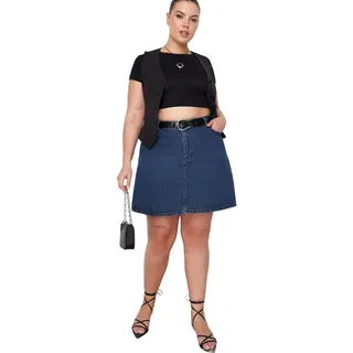 Trendyol Damen Große Größen Mini A-Linie Skater Webstoff Große Größen in Rock, Blau, 2XL
