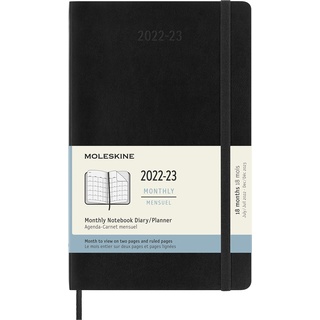 Moleskine Monatsplaner 2023, 18 Monate Kalender, Monatskalender mit Weichem Einband, Maß Large 13 x 21, Farbe: Schwarz