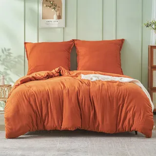 Simple&Opulence Musselin Bettwäsche 135x200 cm Baumwolle, Extra Weiches und Warme Bettwäsche-Sets, Oeko-Tex Bettbezug mit Reißverschluss und 1 Kissenbezug 80x80cm, Orange Gebrannt