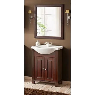 Badmöbel Waschtisch Set mit 65 cm Keramik-Waschbecken AVEIRO-56, im Landhausstil, Pinie Massivholz braun, B/H/T ca. 74/180/44cm - Braun