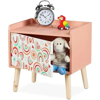 Relaxdays Nachttisch Kinder, mit Staufach, HBT: 41 x 40 x 30 cm, Kinderzimmer, Kinderkommode Regenbogen, Holz, MDF, bunt, Rainbows