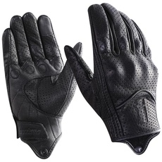 Harssidanzar Herren Motorradhandschuhe Ziegenleder Vollfinger Atmungsaktives und Perforiertes Design Touchscreen Sommer Motorradhandschuhe CM043EUA,C3-Schwarz, Größe XL