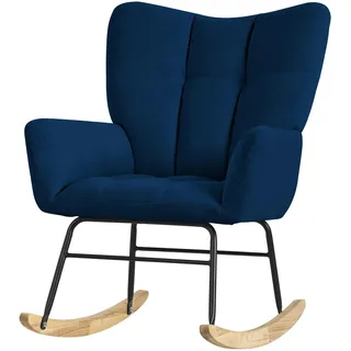 ML-Design Schaukelsessel Dunkelblau, Schaukelstuhl Frottee-Optik Bezug, Gepolsterter Schwingsessel mit Holzkufen, Relaxsessel mit Armlehnen für