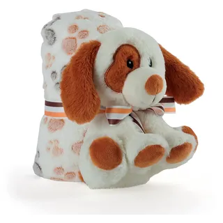 Kuscheldecke Baby Jungen Mädchen mit Kuscheltier Hündchen - Babydecke Weiß Kleinkind ab 0+ Monaten mit Plusch Spielzeug - Pluschtier Supersoft Weich mit Decke Kinder 1 2 3 Jahre - 120x80 cm (Hund)