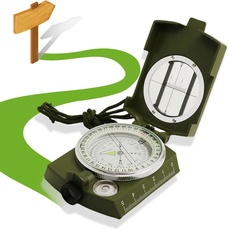 XCOZU Kompass, Kompass Outdoor Professioneller Navigation Kompass Kaufen Compass mit Fluoreszierendem Design, Militär Marschkompass Peilkompass für Camping Jagd Wandern, Wasserfest Stoßfest(Grün)