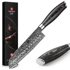 XINZUO Santokumesser Küchenmesser 17.8cm Damast Kochmesser 67 Schichten Damastmesser Messer mit Pakkawood Griff - Ya Serie