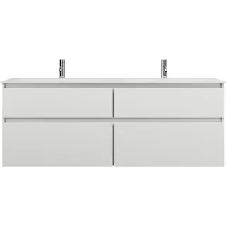 burgbad Lin20 Mineralguss-Doppelwaschtisch Weiß Glänzend inklusive Waschtischunterschrank, 4 Auszüge parallel, 1620x495x612mm, SGIB162F5351C0001, Farbe: Weiß Matt mit Laserkante