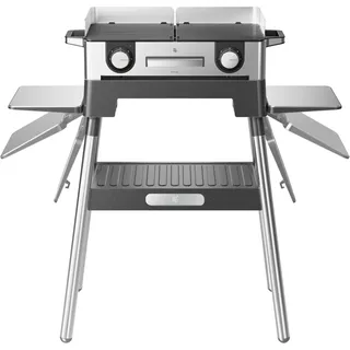 WMF Standgrill "Lono Master, inkl. Standfuß" 2400 W antihaftbeschichtete Aluminium-Gussplatten, Outdoor geeignet, edelstahl