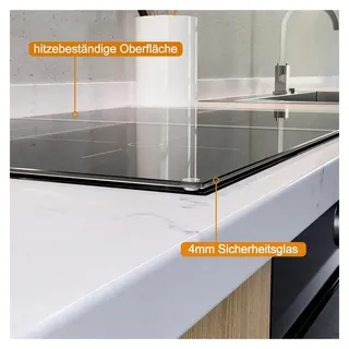 Herdabdeckplatte/Spritzschutz aus transparentem Glas, 2-teilig, 80 x 52 cm, für Glaskeramik- und Induktionskochfelder
